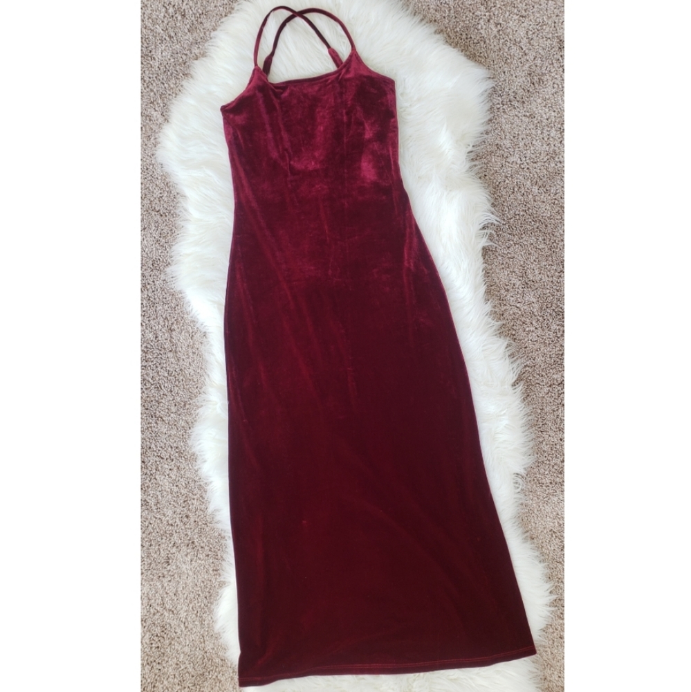 Vintage 1990s Red Velvet Evening Dress